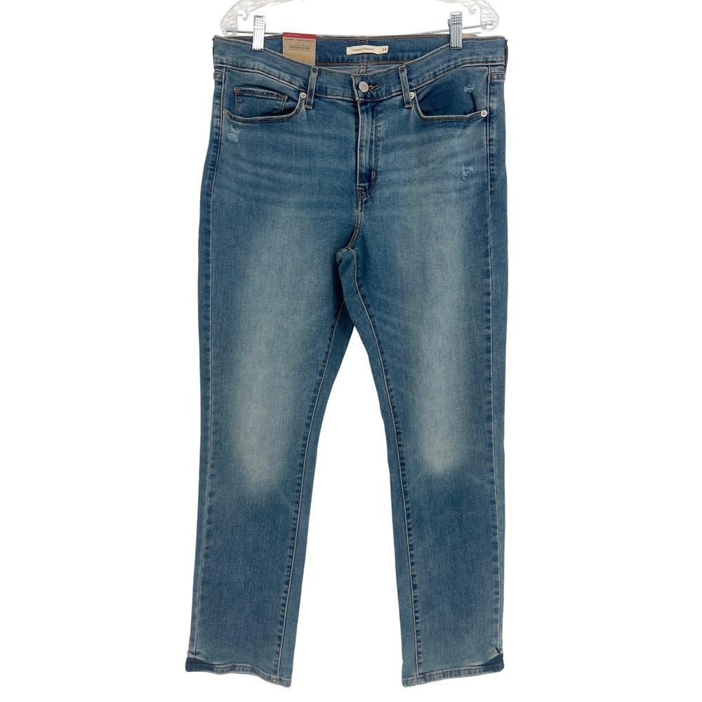 Levi's Classic Straight Jeans Womens 14 Blue NWT Distressed Mid Rise Stretch 14M